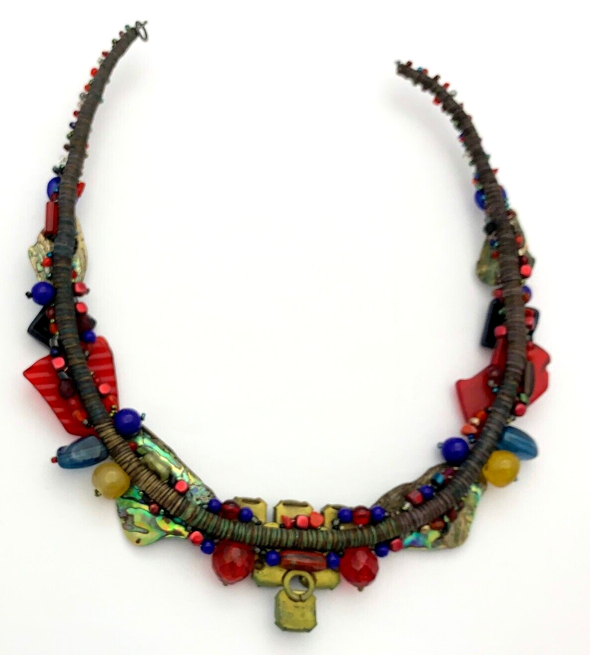 ARTISAN UNIQUE MIXED MEDIA 15 INCH COLLAR NECKLACE