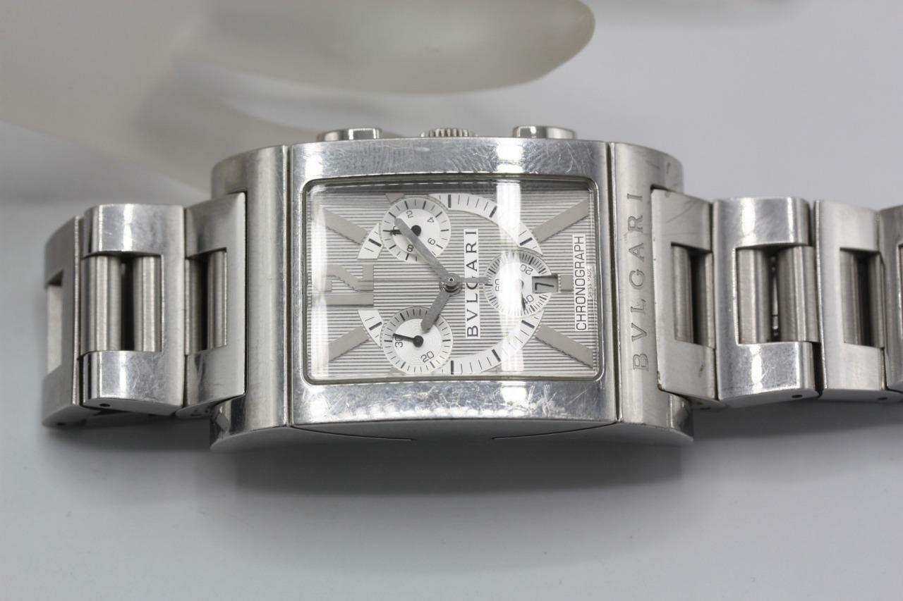 BVLGARI RTC49S Rettangolo Chronograph Quartz Silver Dial Watch Box/Papers