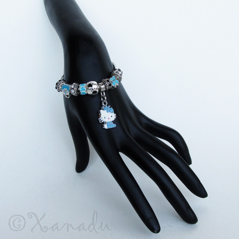 Turquoise Hello Kitty Princess European Charm Bracelet With Blue Butterfly Beads