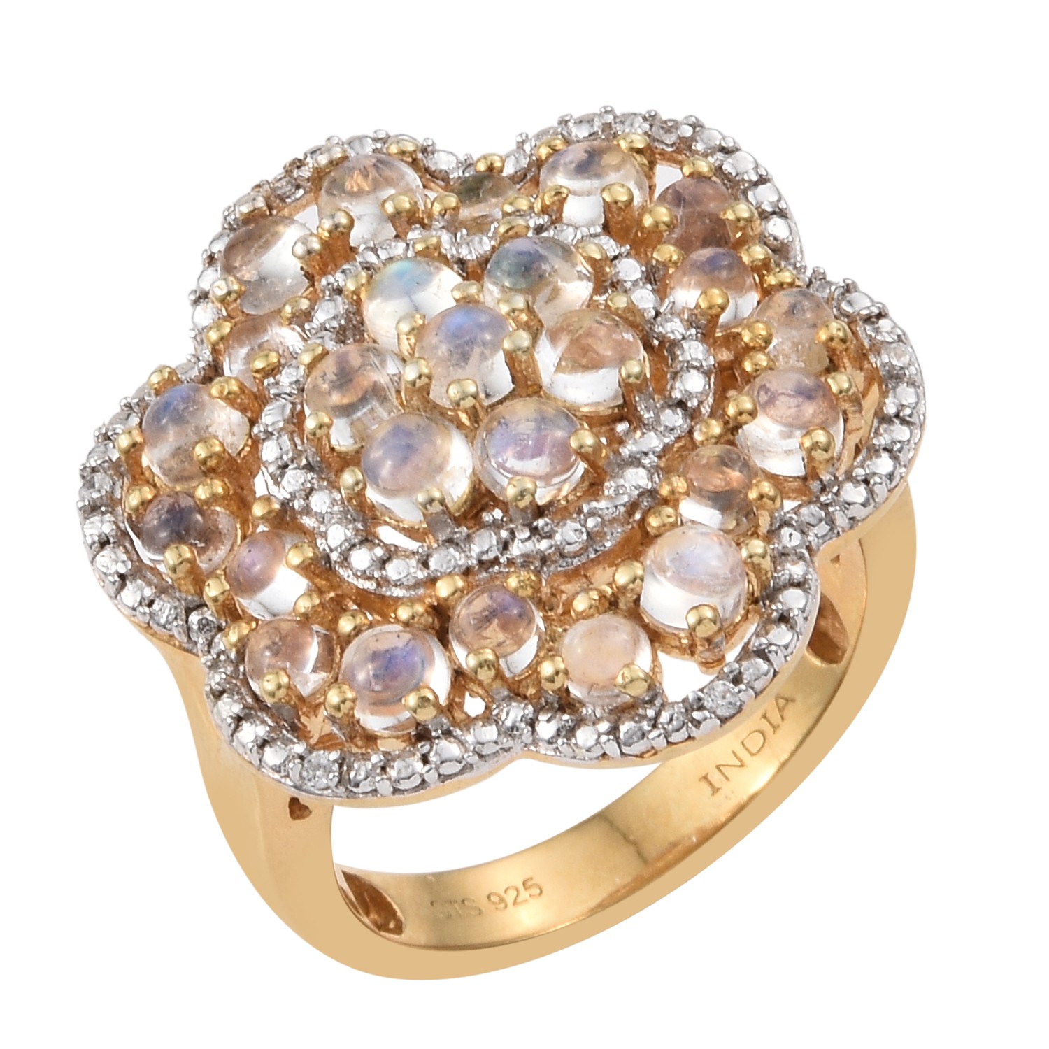 Yellow Gold Rhodium Plated 925 Sterling Silver Ring With Natural Natural white z