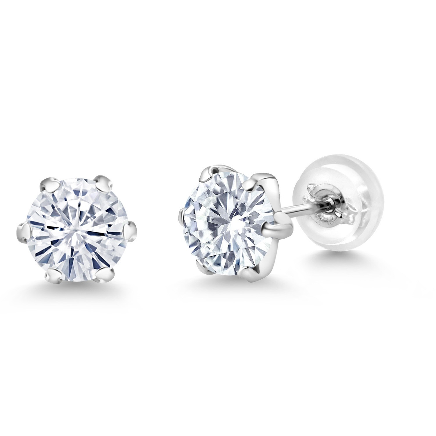 1.60 Cttw PT900 Platinum 900 Six Prong 6MM Moissanite Stud Earrings For Women