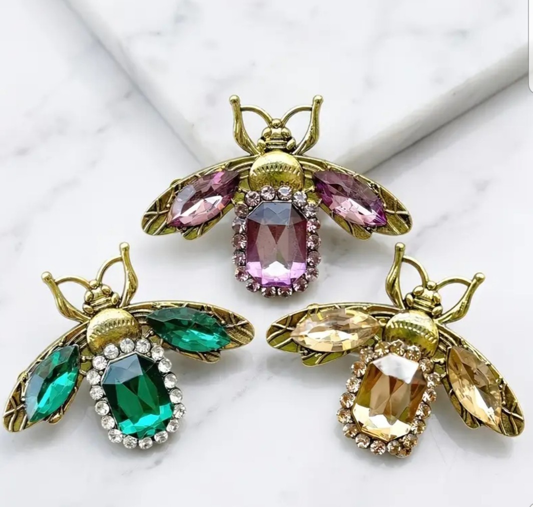 VTG DARK ROYAL PURPLE BEE INSECT BUG BROOCH PIN~RHINESTONE CRYSTAL~GARDENER GIFT