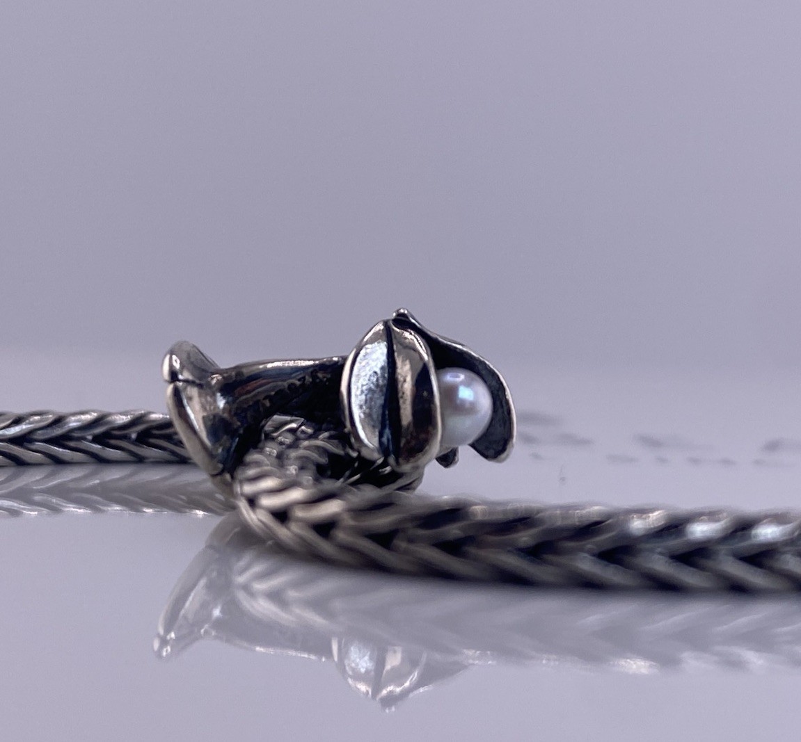 Trollbeads Bindweed of September Bead Pearl Sterling Silver Flower Charm New