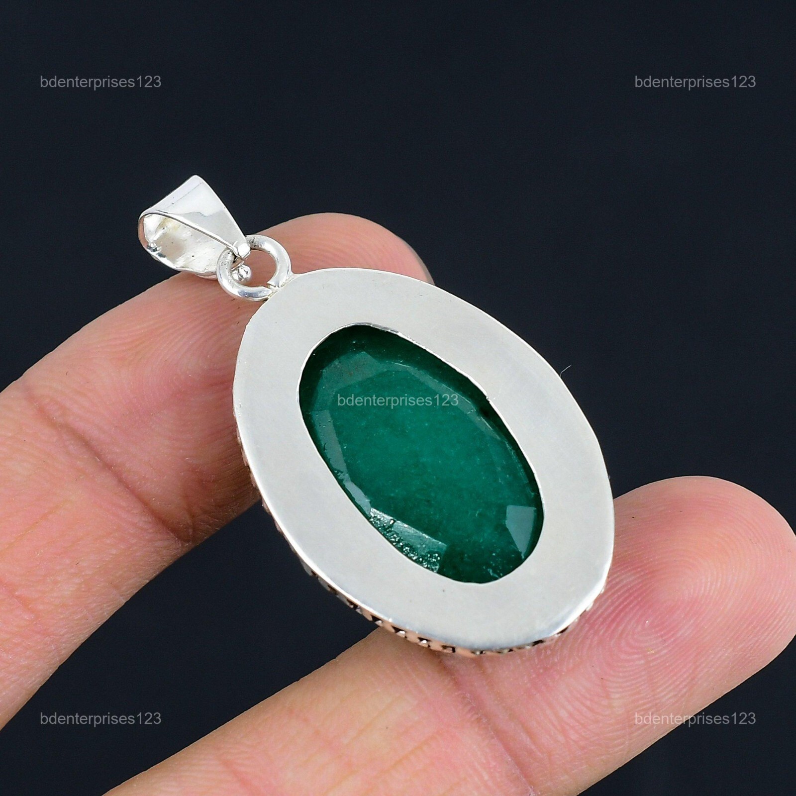 Oval Natural Zambian Emrald Anniversary Unique Trendy Pendant Jewelry 925 Silver
