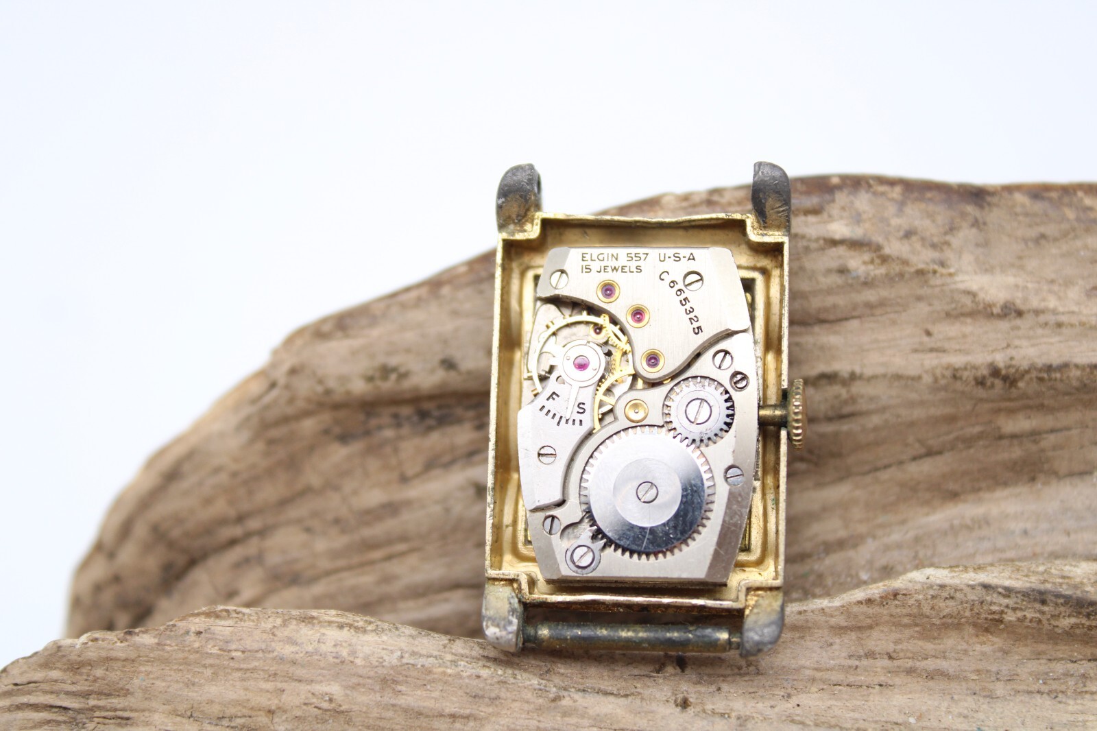 ELGIN 557 C665325 WATCH 21.3×28.8mm 16.0mm LUG OVERWOUND FOR REPAIR (PF)