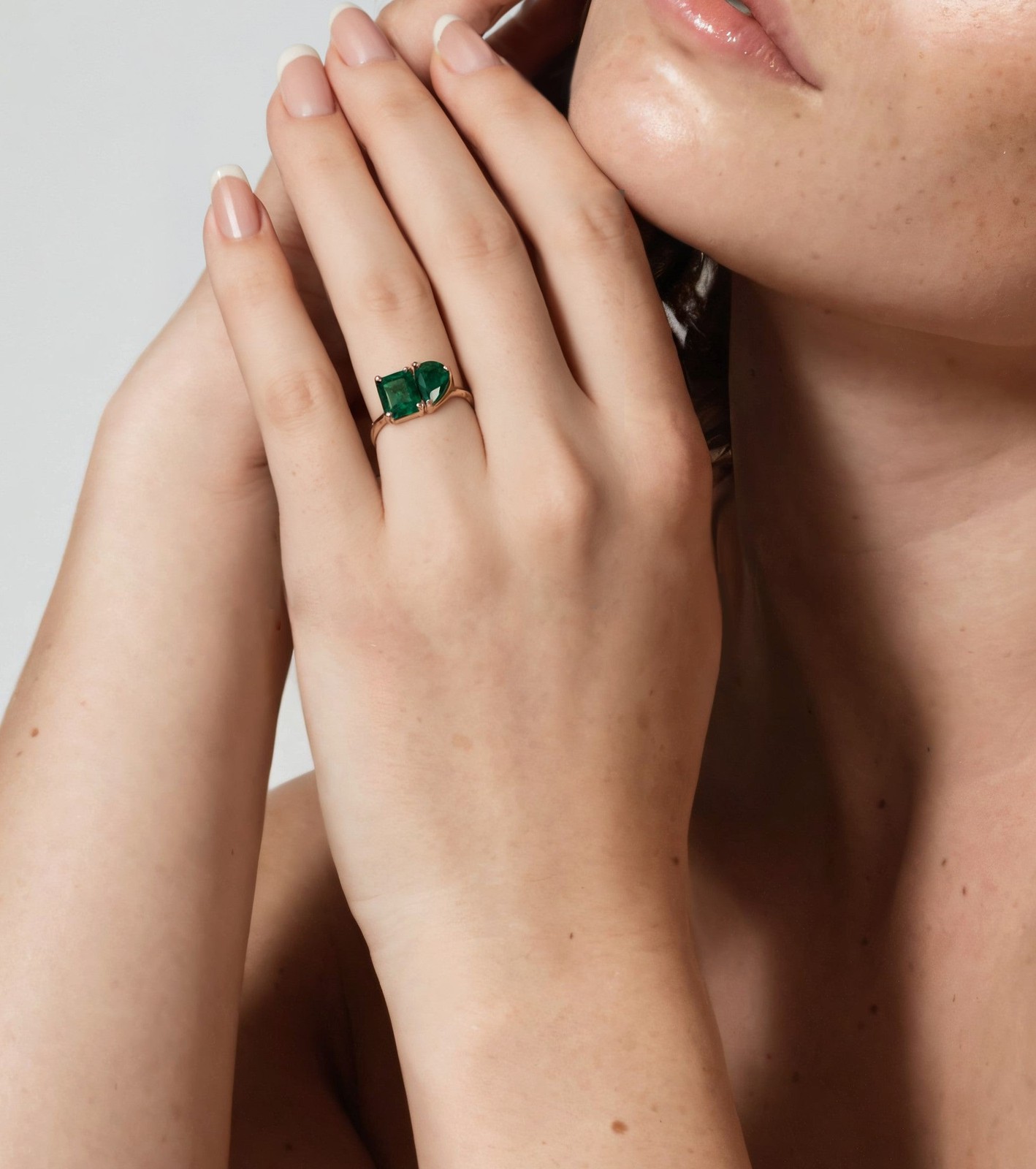Emerald & Pear Cut 14K (or 18k upon request) Yellow Gold Diamond Ring