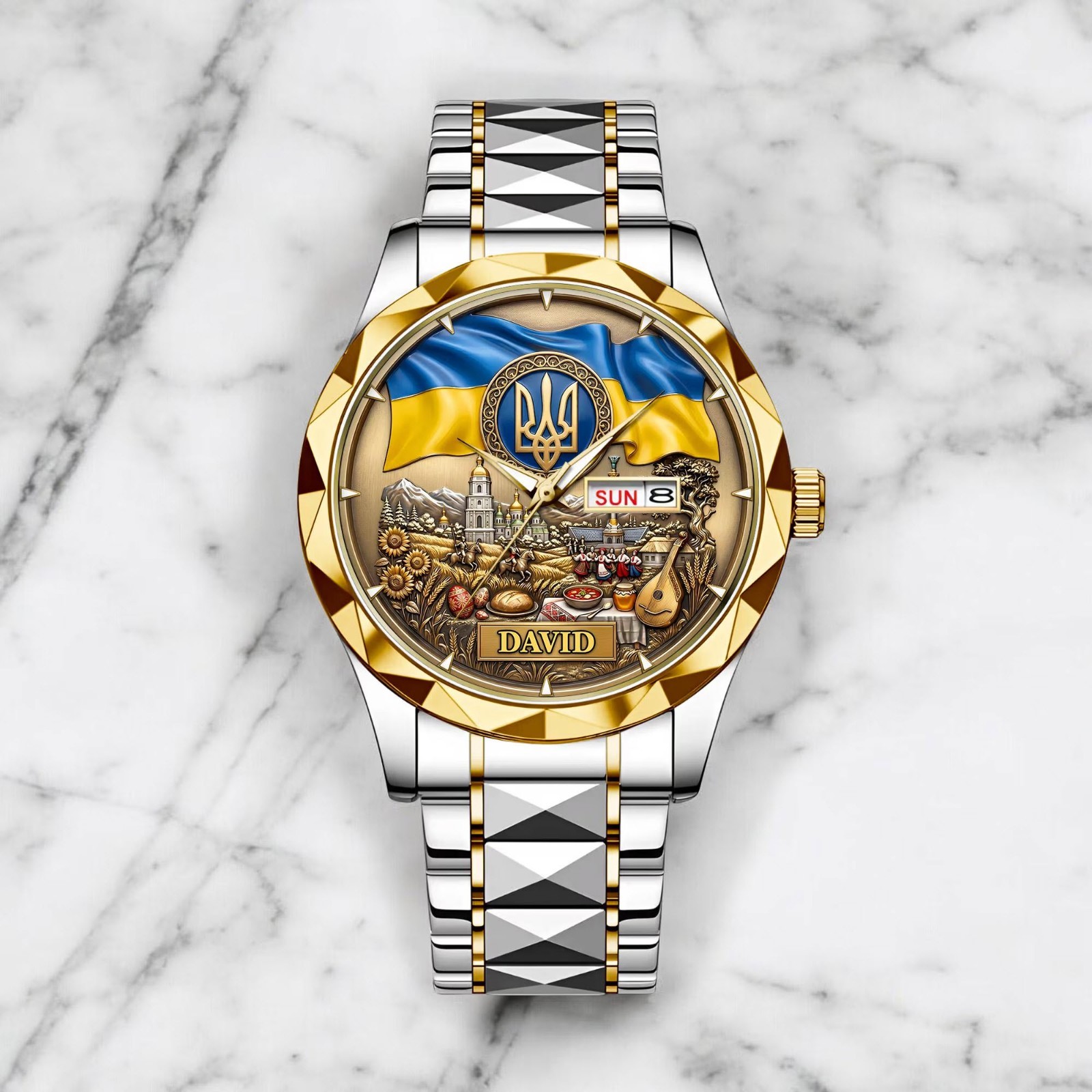 Ukraine Patriotic Watch Personalized Trident Flag Gift Unique Jewelry for Men