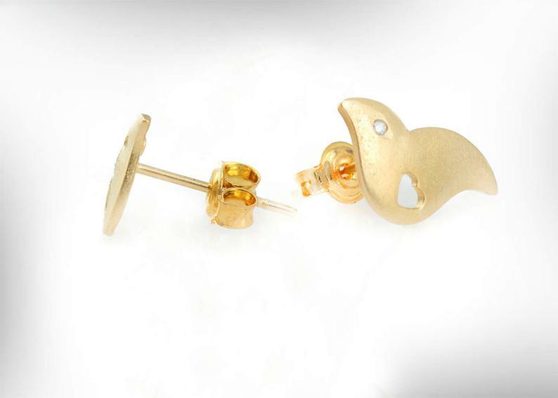Bird Open Heart Minimalist Earring 0.2ct Lab-Created Moissanite Gold Plated