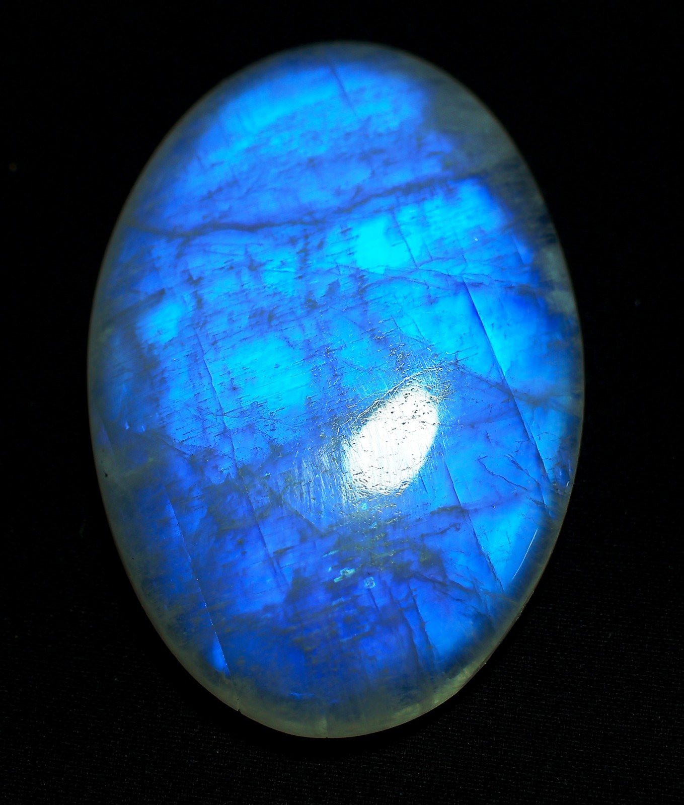 143 Ct 9X35X52 mm Natural Blue Fire Rainbow Moonstone Oval Cabochon Gems RQ-01