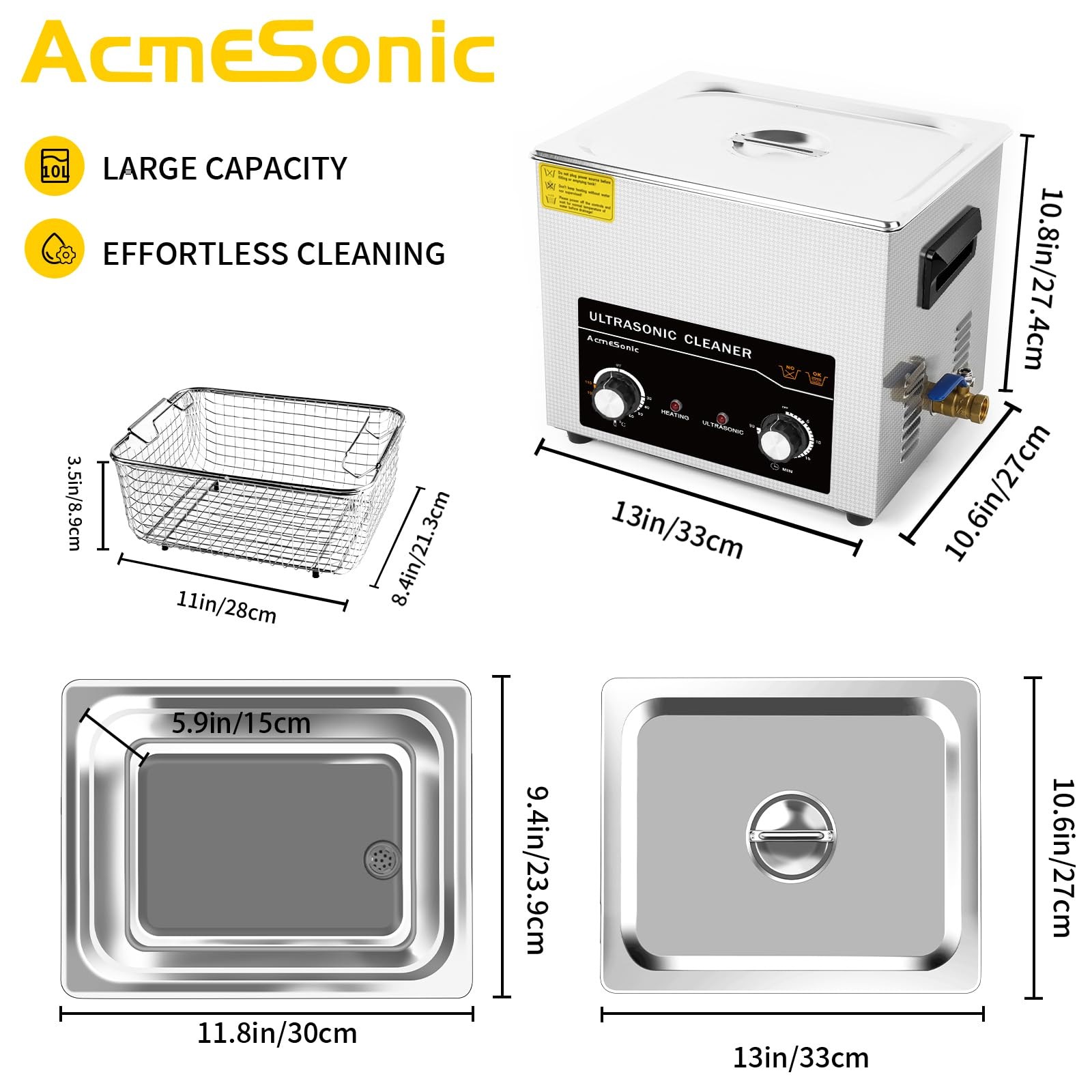 Commercial Ultrasonic Cleaner with Knob, 10L Professional Ultrasonic Cleaner,…