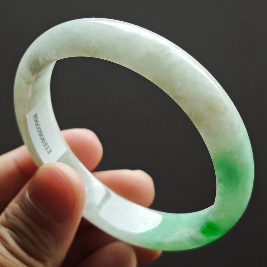 61mm Green White Emerald Icy Jadeite Jade Bracelet Bangle Burma Jade Bangle 2851