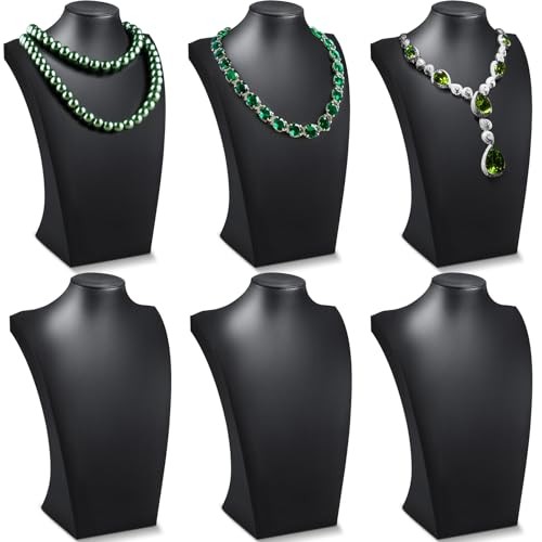 6 Pcs Black PU Leather Jewelry Bust Display 13.39 x 3.94 x 8.07 Inches