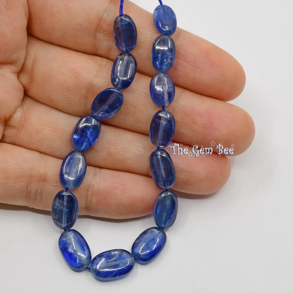 100% natural Kyanite Sapphire Blue Smooth Oval Nuggets Beads 6 inch strand