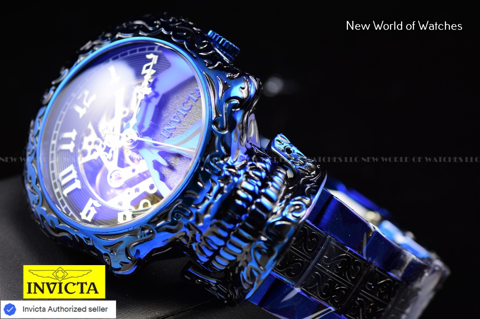 Invicta Artist Skull Automatic Skeletonized Stainless Steel Blue Men Watch 33968