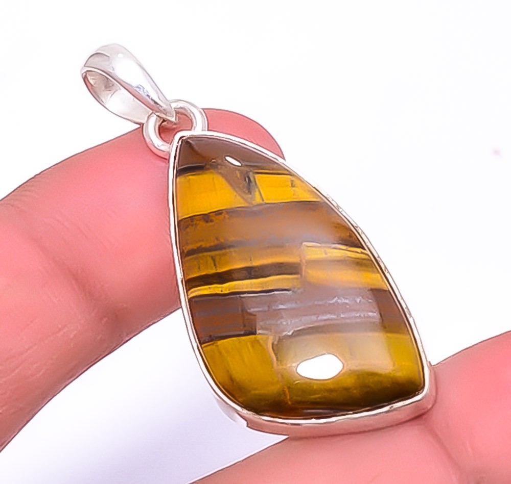 Yellow Tiger Eye – South Africa Gemstone 925 Sterling Silver Pendant 1.79″ A347