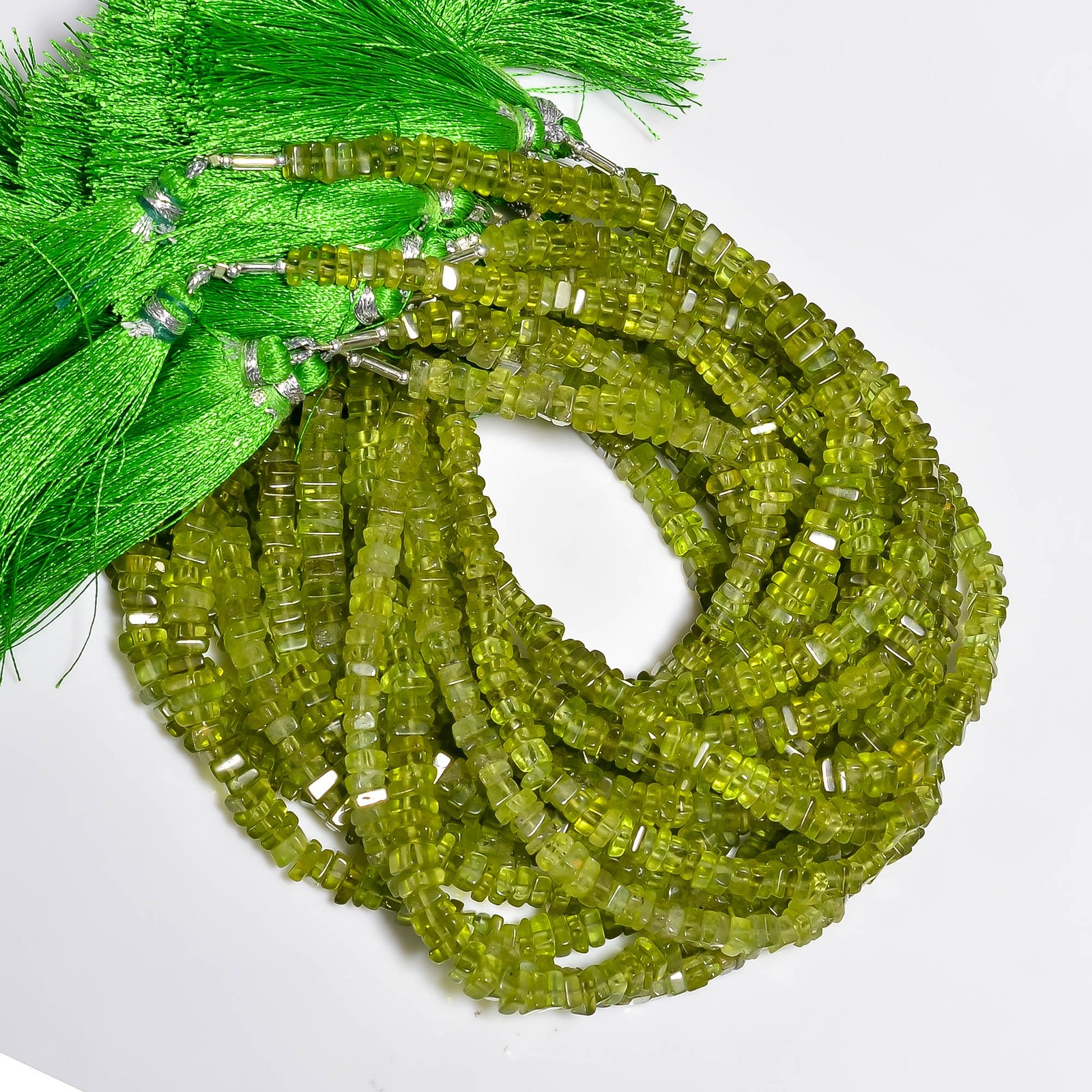 Natural Peridot Gemstone Square Shape Smooth Beads 4X4 5X5mm Strand 8″ AB-483