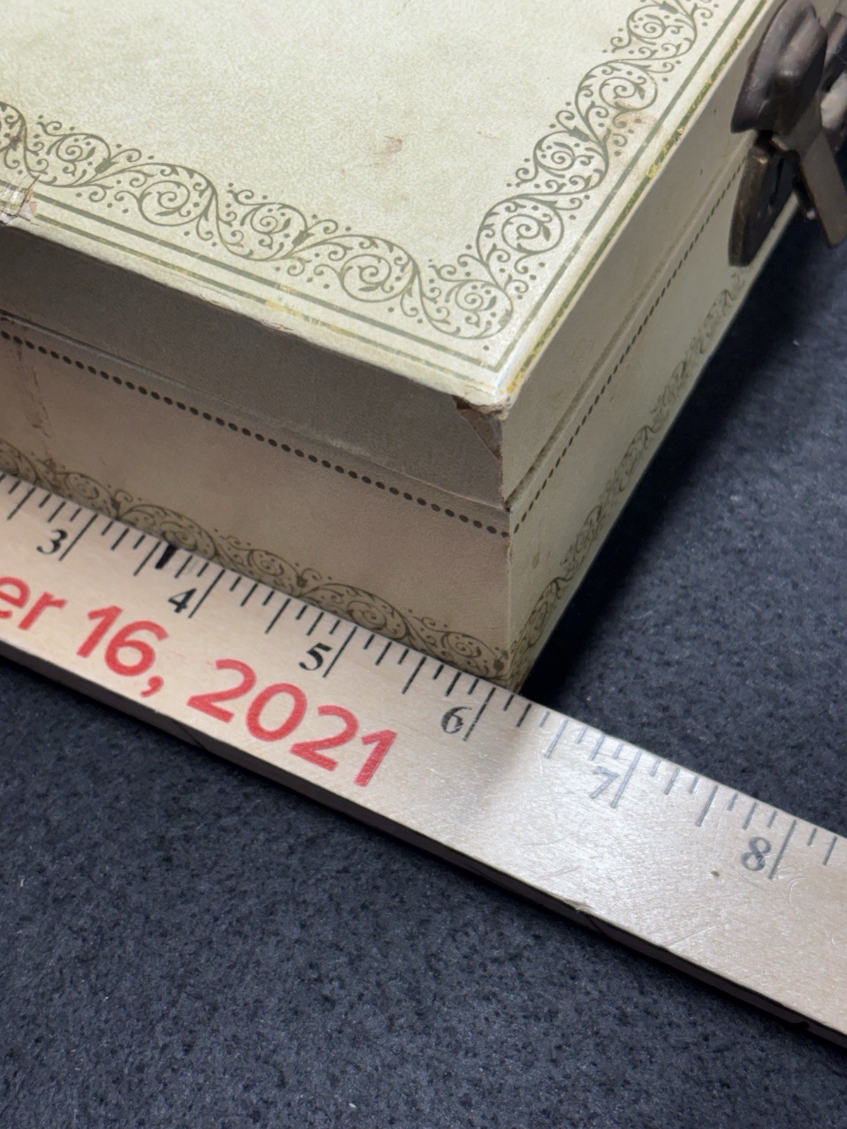 Vintage White/Cream Jewelry Box With Red Velvet Lining, Mirror And Key See Pics