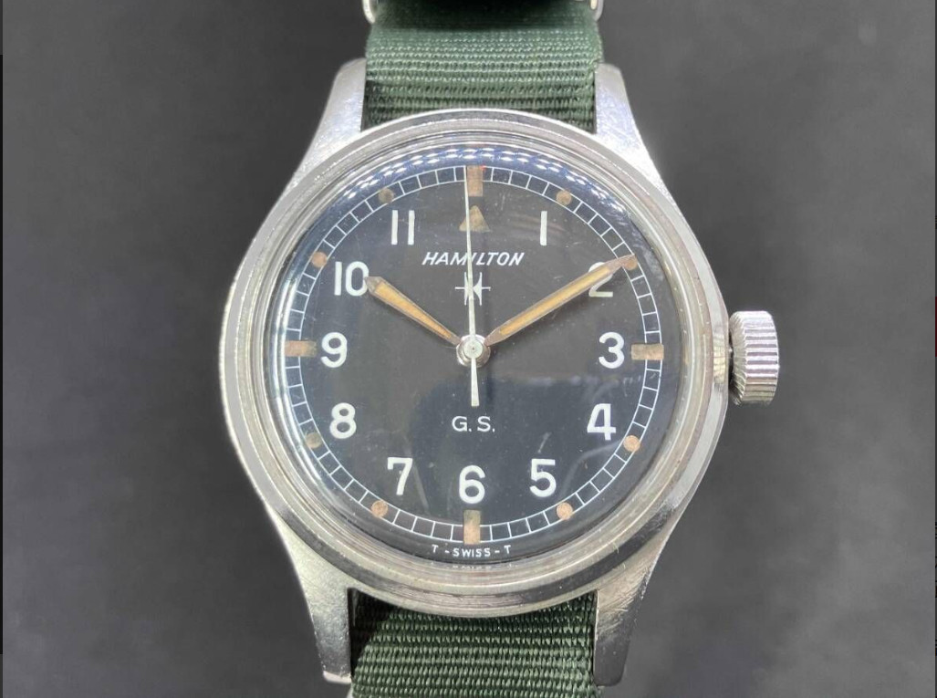 HAMILTON military watch GS TROPICALIZED Hand wound wristwatch black dial antique