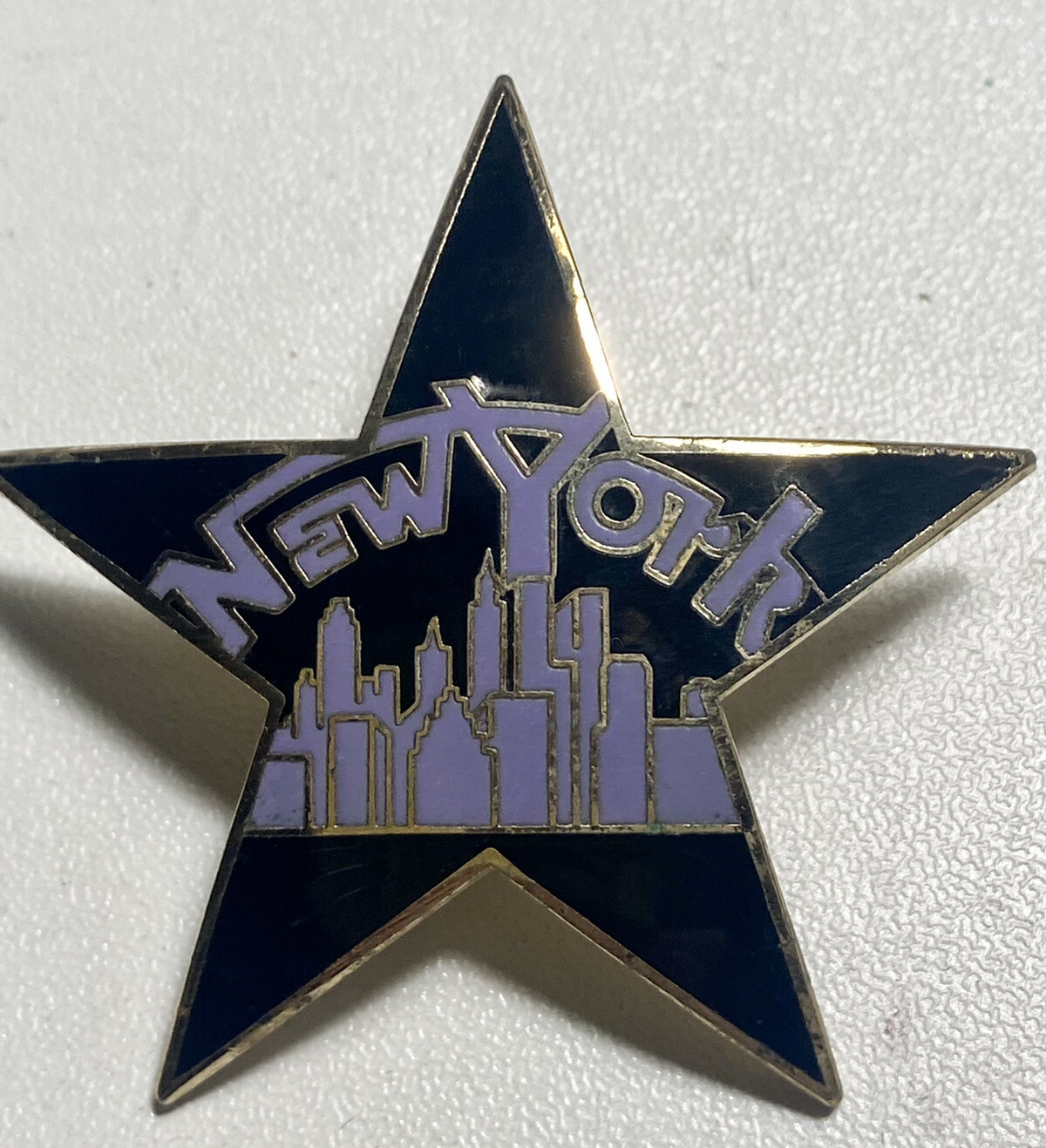 Enameled New York City Star Shaped Lapel Pin Skyline Signed Future Primitive