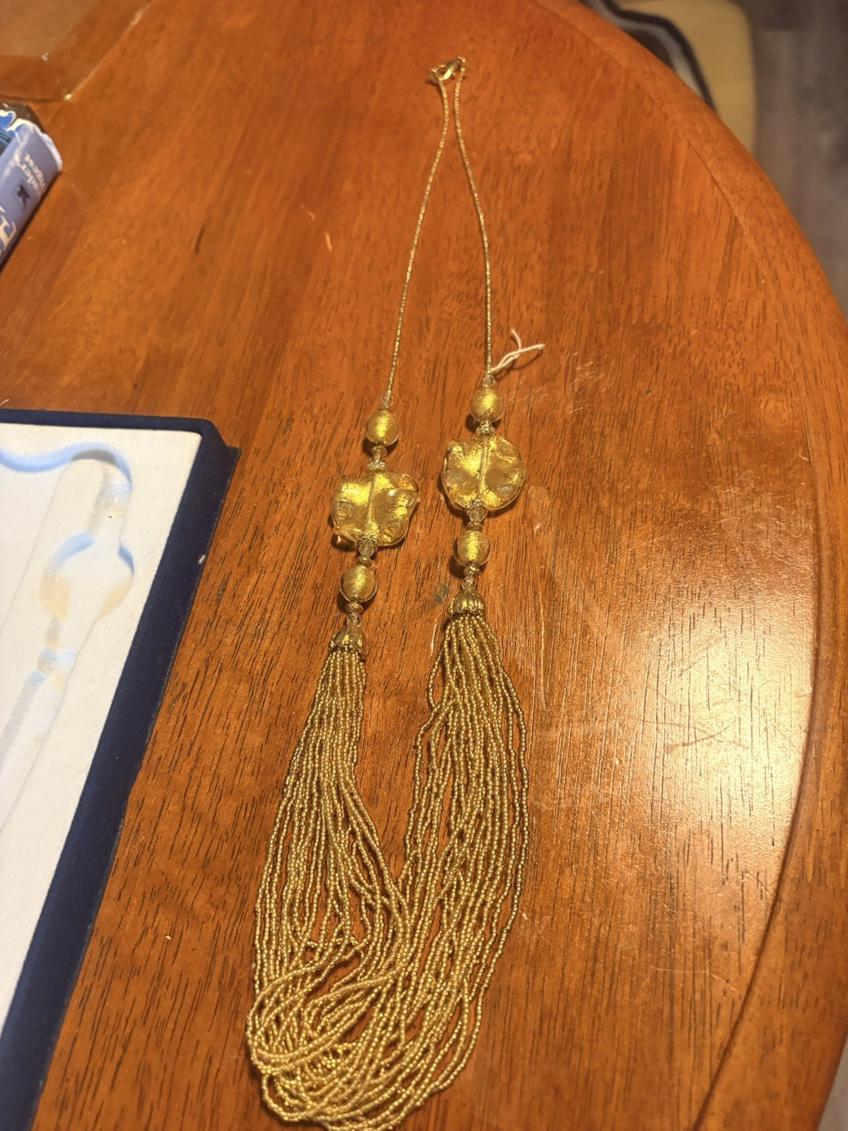 Vintage Murano Venetian Gold Tone Multi-Strand Beaded Statement Necklace