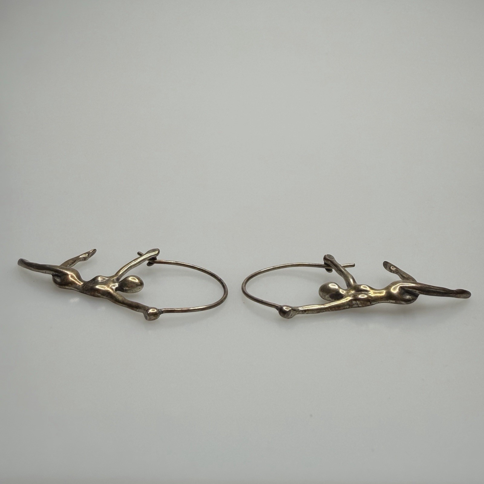 Eclectic Earth Sterling Silver 925 Ribbon Dancer Acrobat Hoop Earrings Patina