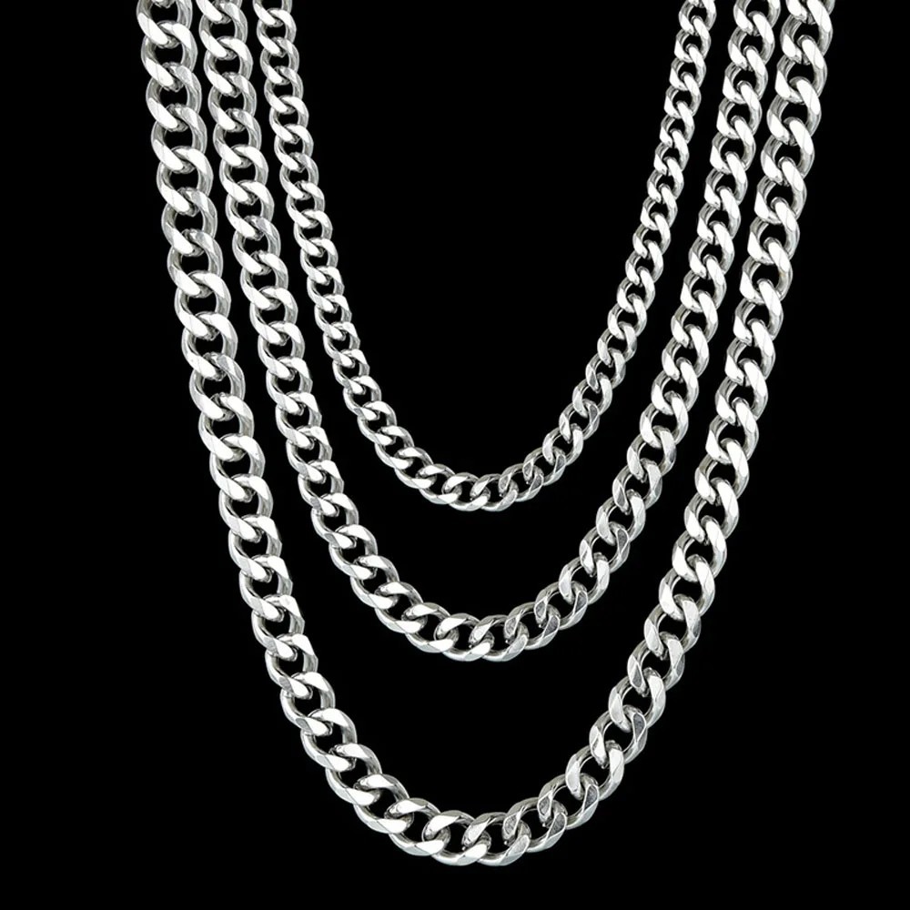 45-60cm Stainless Steel Silver Chain Cuban Curb Mens Necklace 3.6/5/6/7/8/9mm US