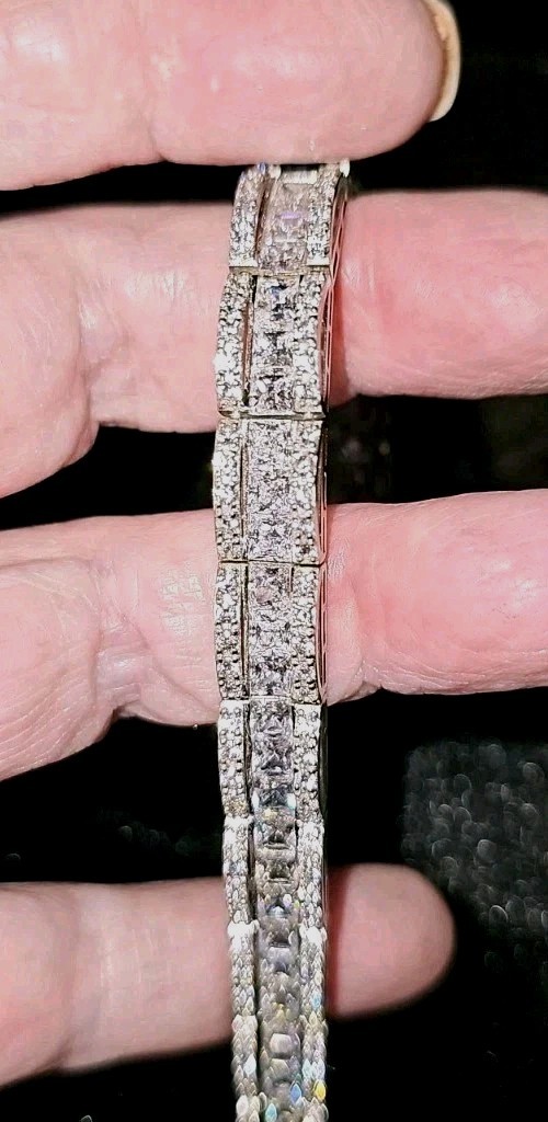 VICTORIA WEIK BRILLIANT MOISSANITE ROUND & EMERALD CUT, STERLING BRACELET 7.5″
