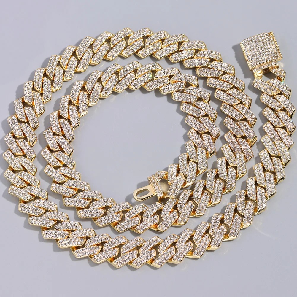 Cuban Link Chain & Bracelet Set CZ Hip Hop Iced Out Bling Gold Silver