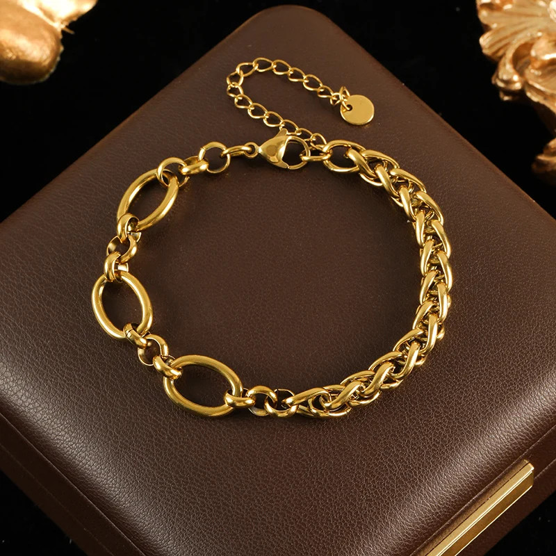 Luxury Gold Stainless Steel Link Necklace & Bracelet Set