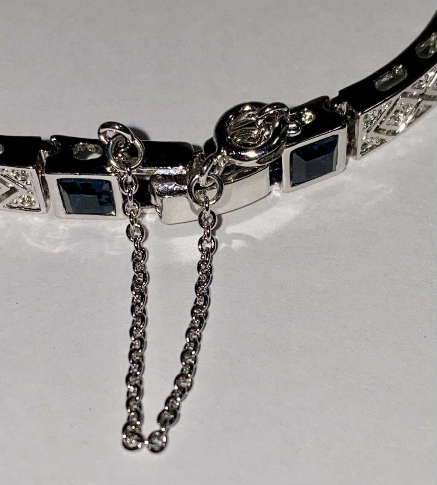 Art Deco Blue Stone and CZs Bracelet With Chain And Safety Clasp Joan Rivers