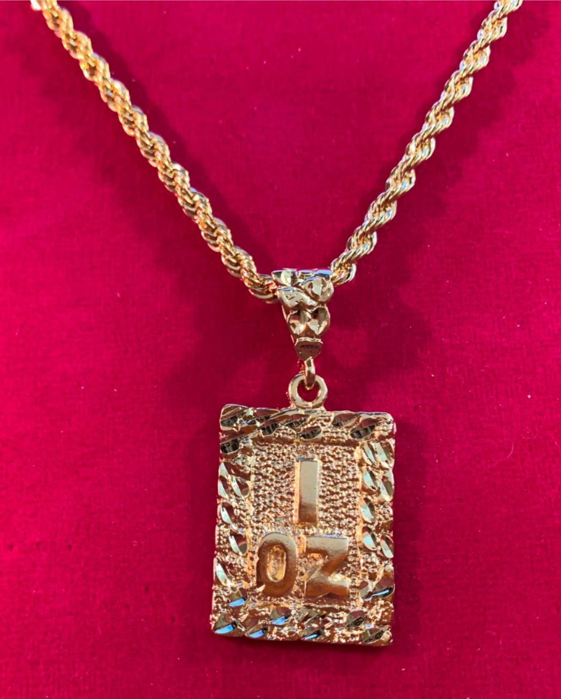 14 KT GOLD PLATED 2″ 1 OUNCE GOLD NUGGET & 18″ 4mm 14KT GOLD PLATED CHAIN-3581