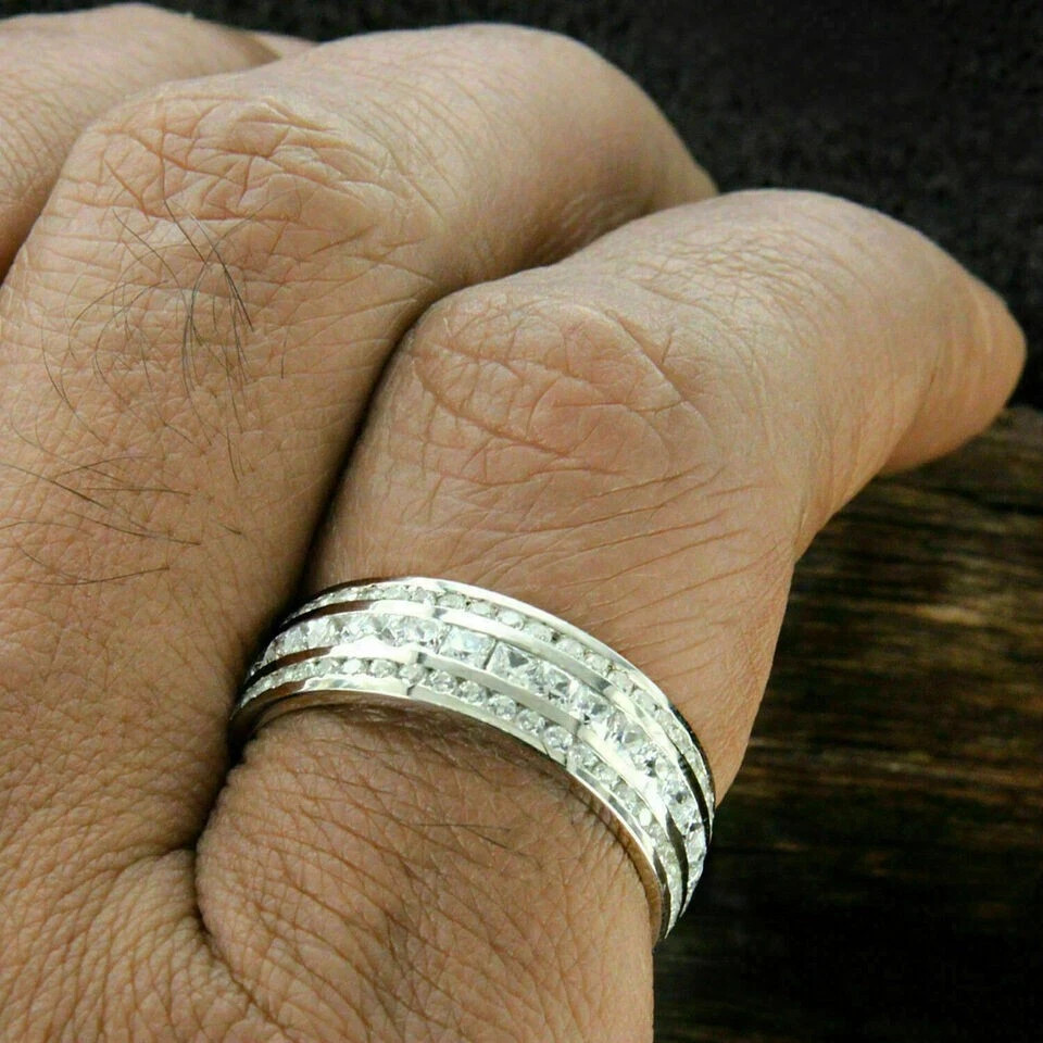 2.30 Ct Lab-Created Round Diamond Wedding Band Ring 14k White Gold Over Men’s