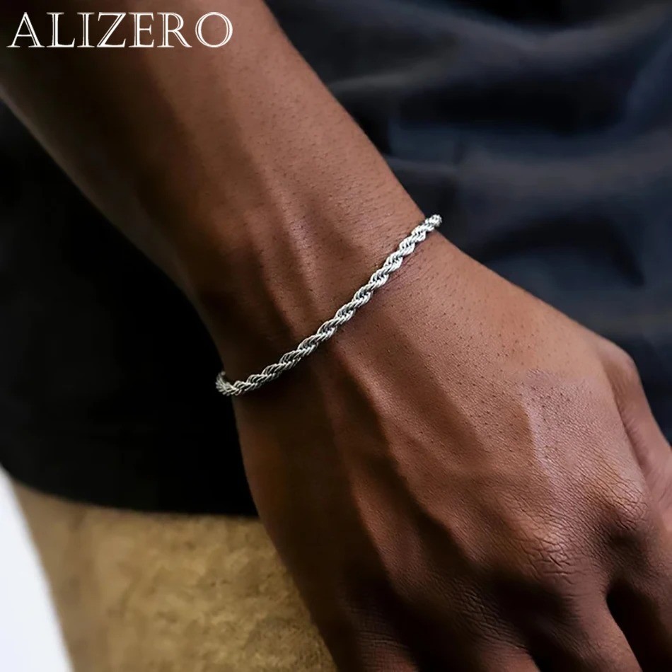ALIZERO 925 Sterling Silver 4mm Rope Chain Bracelet Unisex Men Women Classic