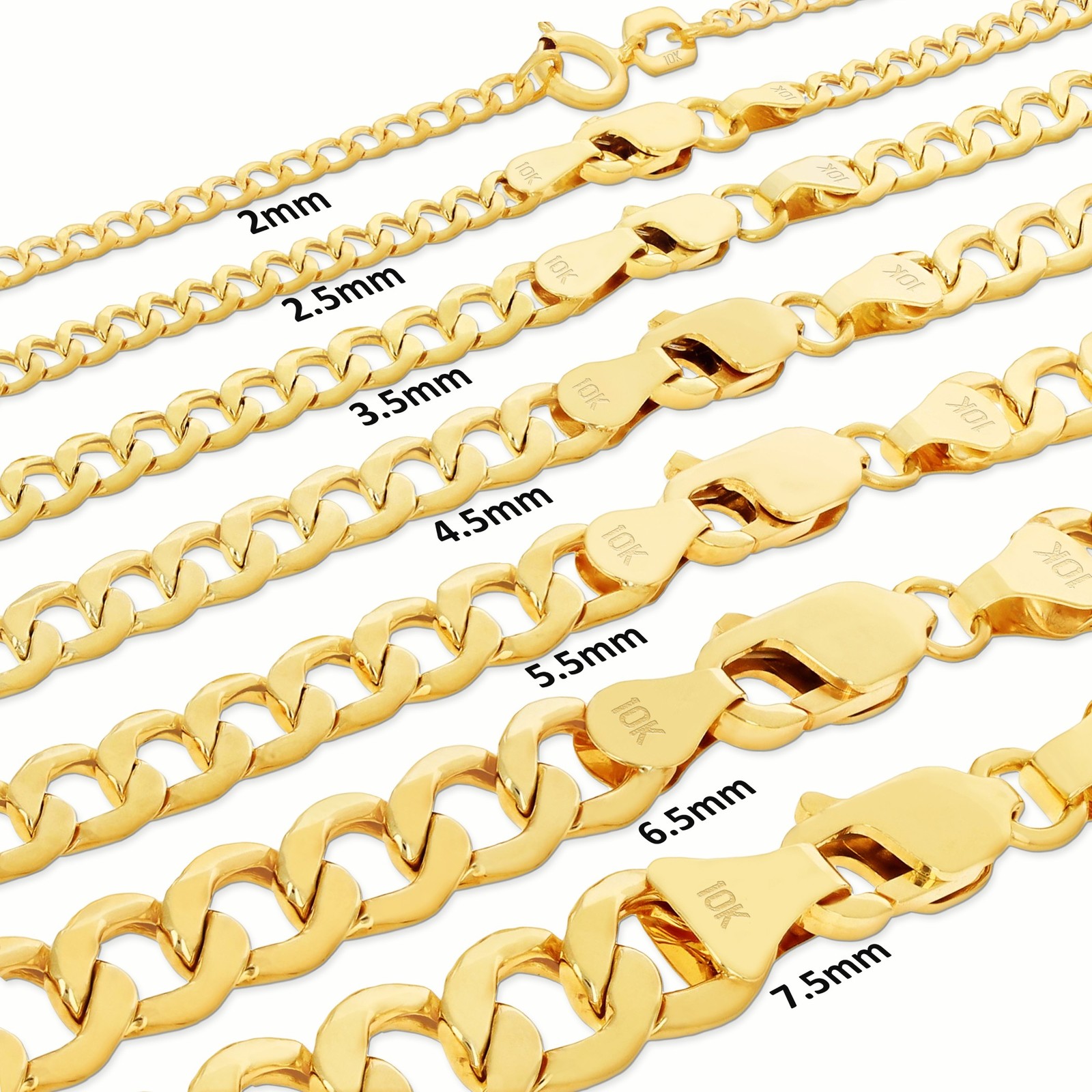 10K Yellow Gold 2.5mm-7.5mm Cuban Curb Link Chain Bracelet Men Womens 7″ 8″ 9″