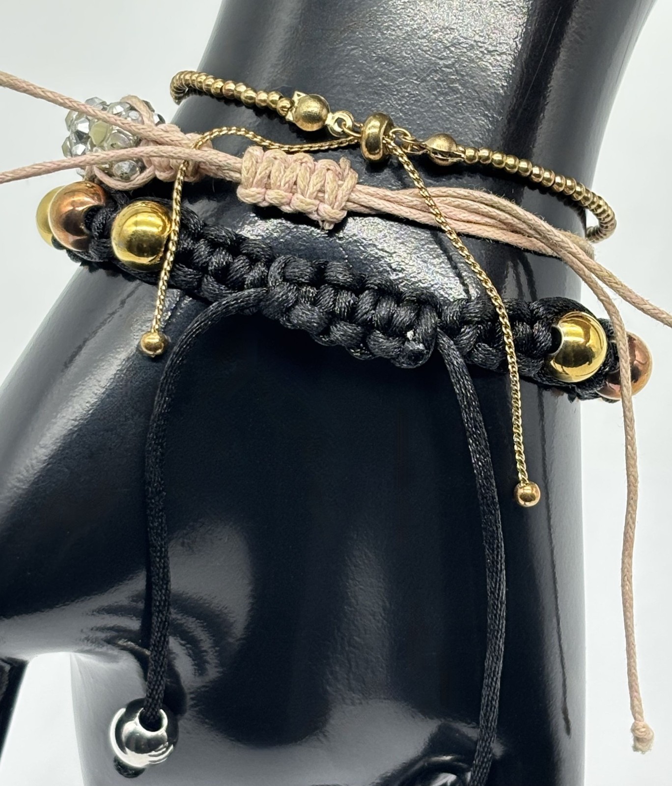 Lot of Three Bracelets Shamballa Slider Macrame Bolo-Style Adjustable Not Signed