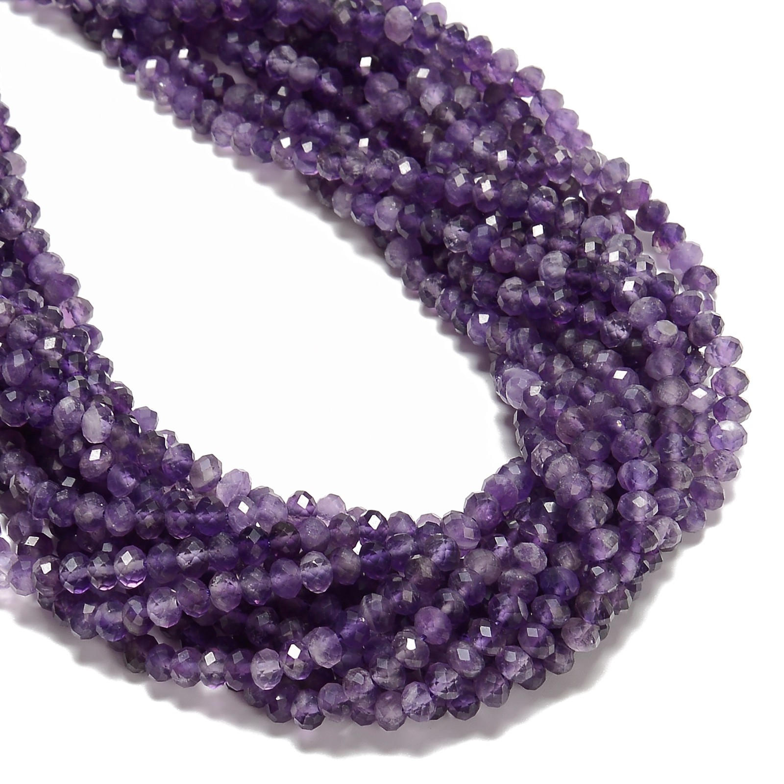 Natural Amethyst Faceted Rondelle Beads 2x3mm 3x4mm 3x5mm 15.5″ Strand