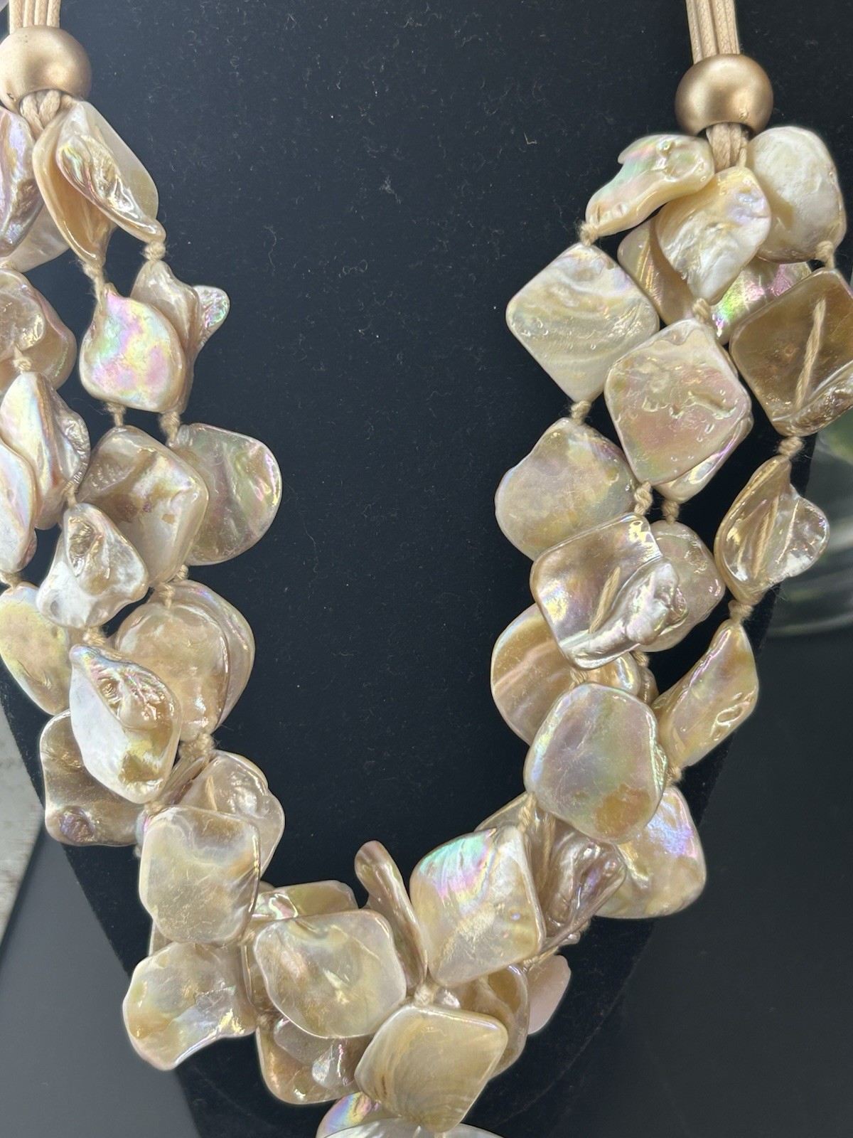 Gardenia Mother of Pearl Shell Statement Necklace Iridescent Boho Coastal Chic