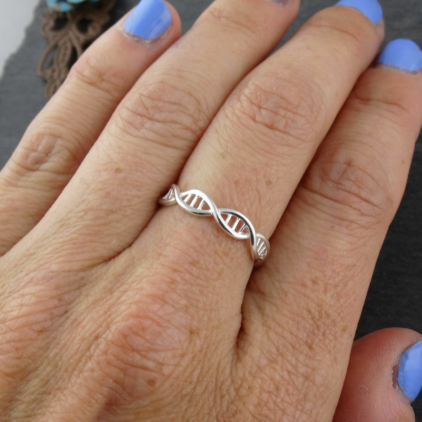 DNA Molecule Double Helix Ring -925 Sterling Silver Band Sizes 6-10 Science NEW