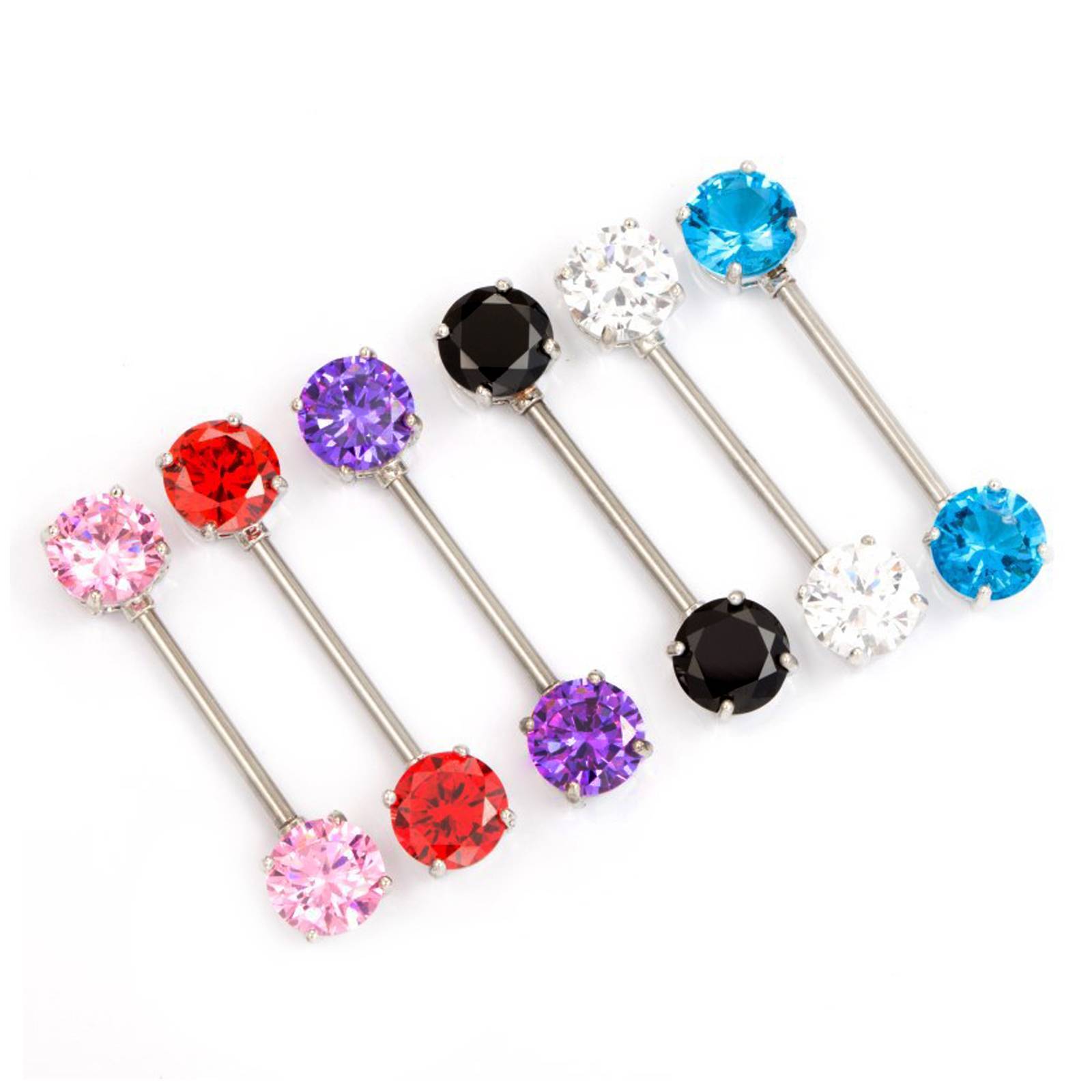 2pcs 14G Nipple Rings Tongue Rings Surgical Steel Straight Barbell CZ Piercing