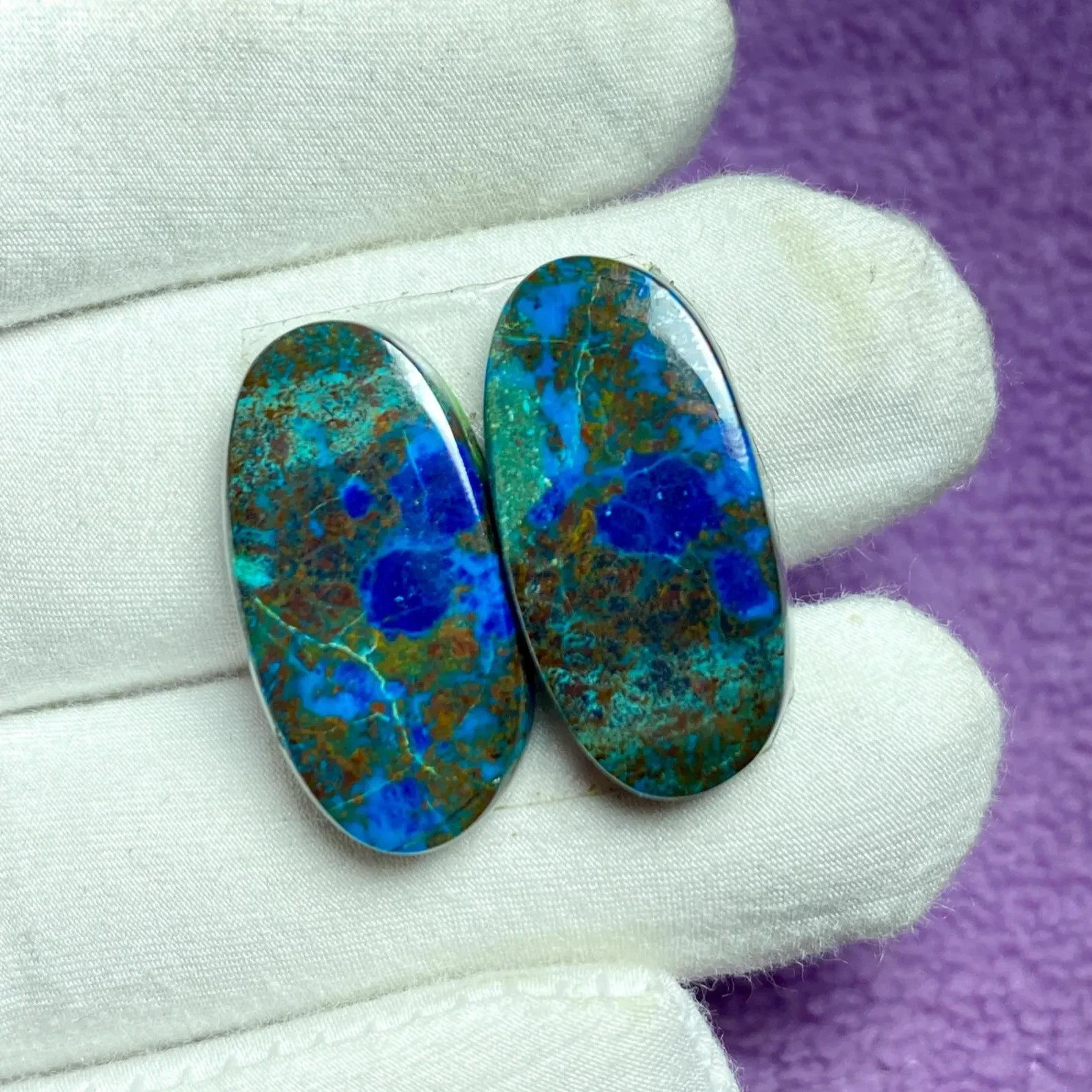 Shattuckite Pair: Natural Gemstone for Jewelry Making, 39 Carat, 28x13x4mm)