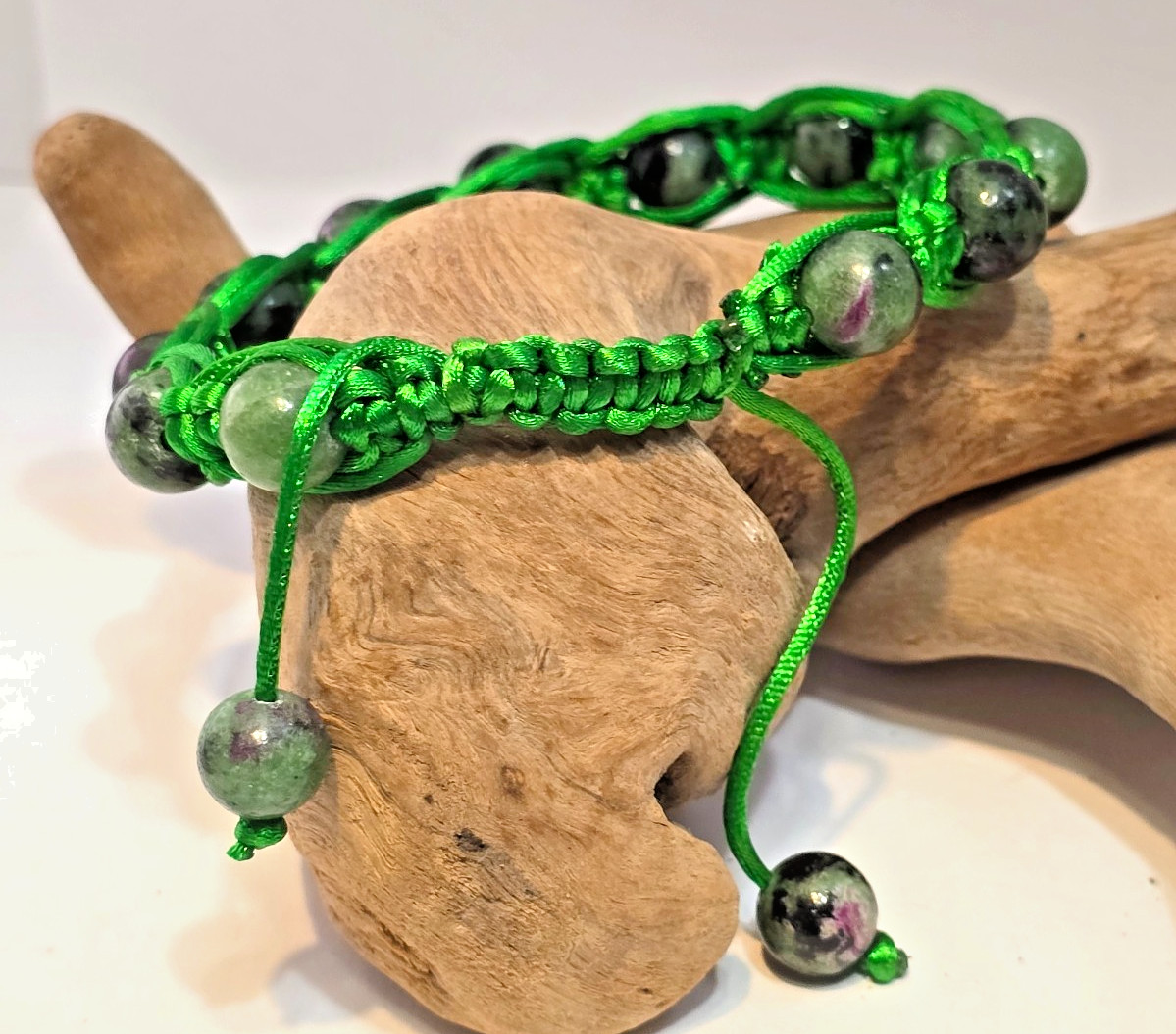 Macrame and Ruby Zoisite Gemstone Bead Adjustable Bracelet