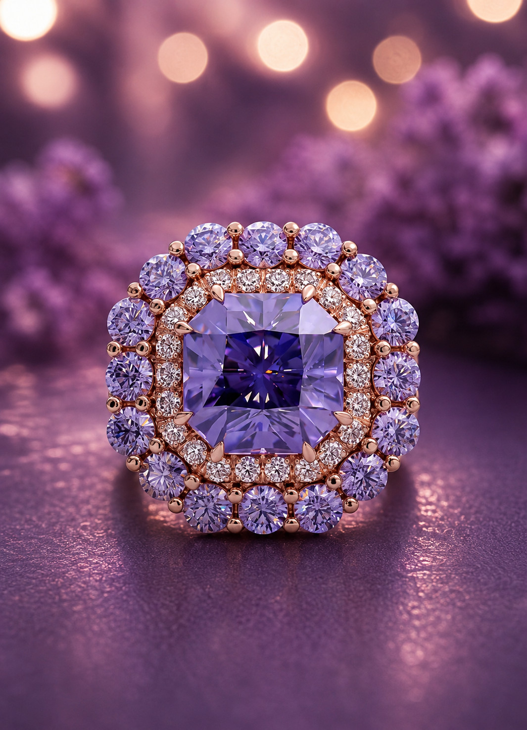 4.50Ct Natural Amethyst & Diamond Wedding Gift Ring 14K Rose Gold ( Import Free)