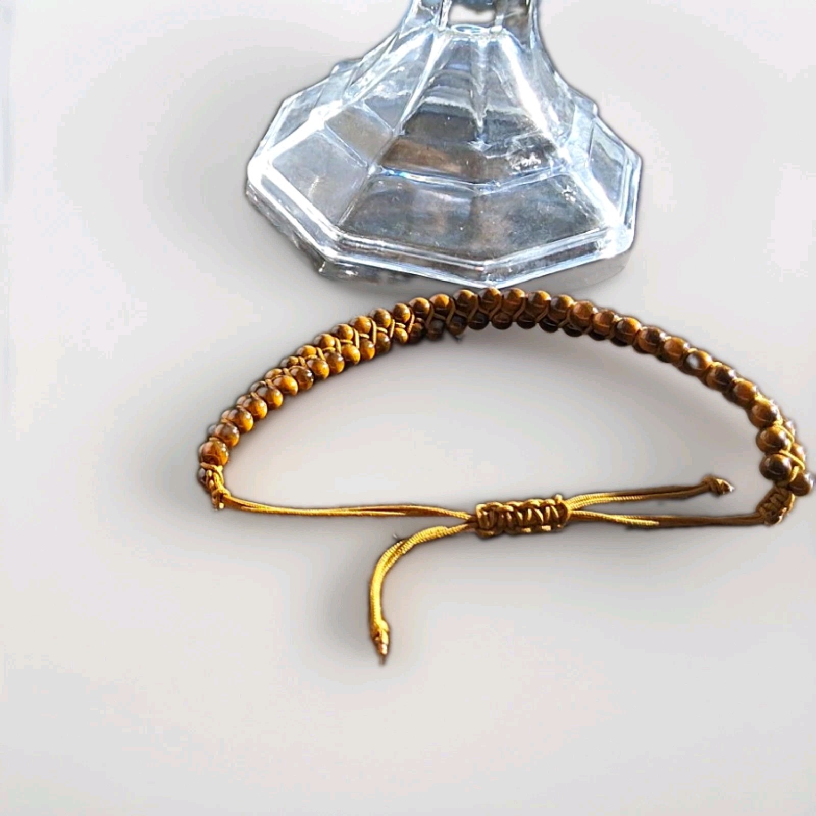 Tiger EYE Stone Adjustable Cord Bracelet Slide Closure Sizable Cord Chain Type