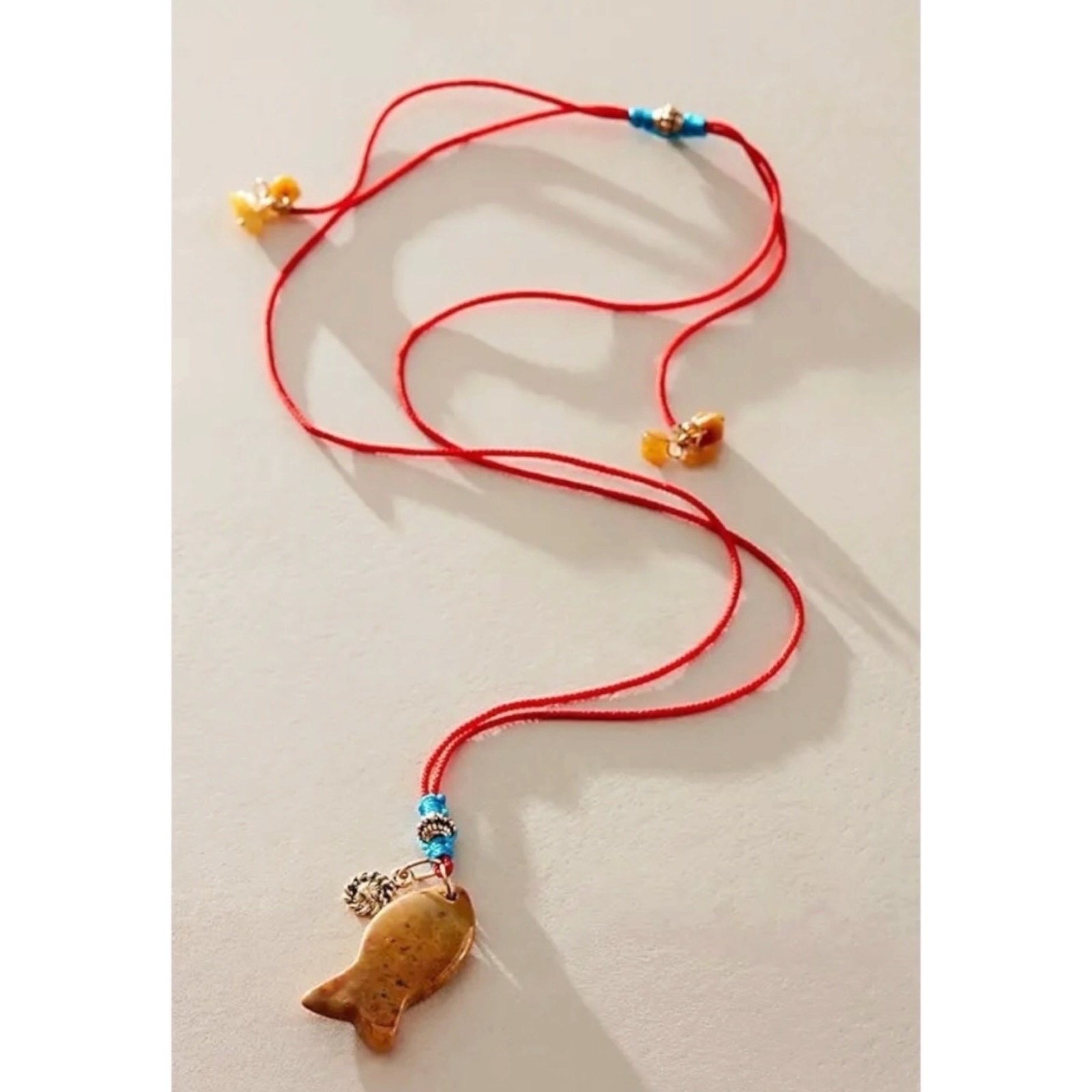 Free People Bohemian Beachy Artsy Odele Pendant Necklace in Fish NWT