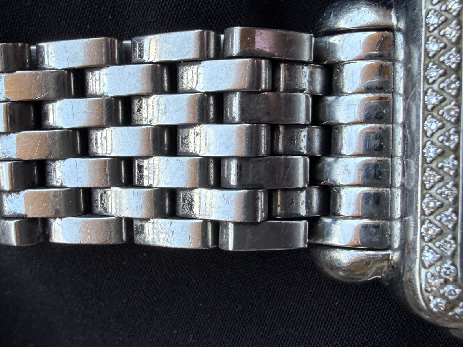 MICHELE Deco 33mm Diamond Bezel Chronograph Quartz Date Silver Bracelet