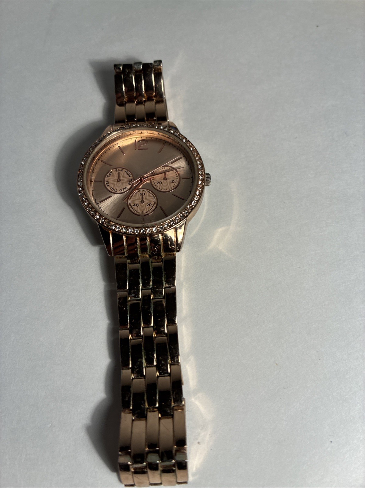 Rose Gold Tone Multi Dial Watch Day Date Japan Movement Base Metal Untested