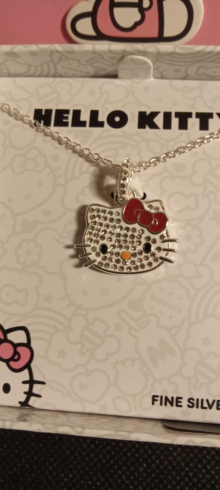 Hello Kitty Fine Silver Plated With Rhinestone Necklace New