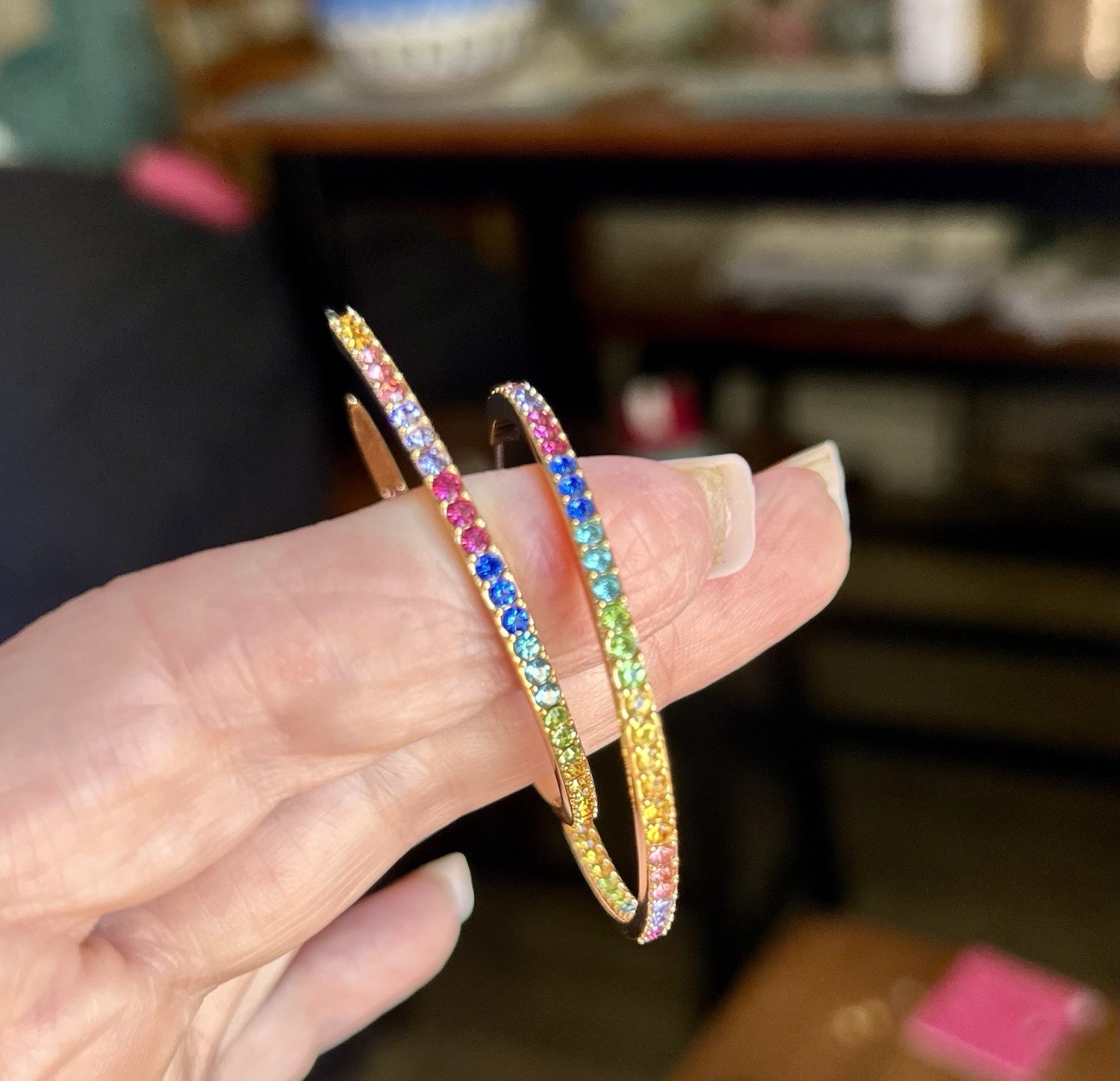 Kurt Geiger London Pavé Rainbow Hoop Earrings Gold Tone Multicolor Crystal