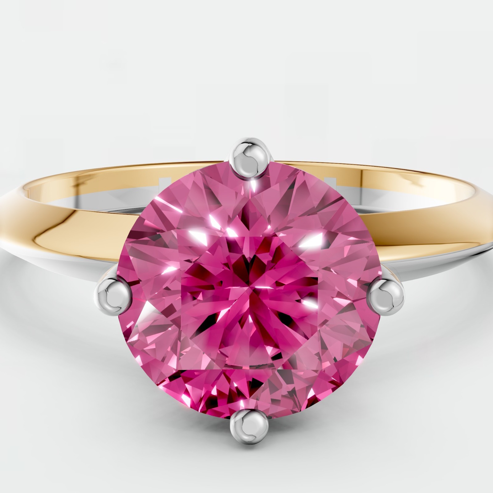 Fancy Pink Round Lab Grown Diamond Prong Basket Set Solitaire Engagement Ring
