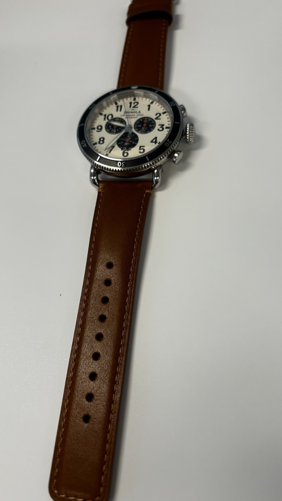 Shinola Runwell Sport Chronograph 48mm Cream Dial Watch With New Straps/Bracelet